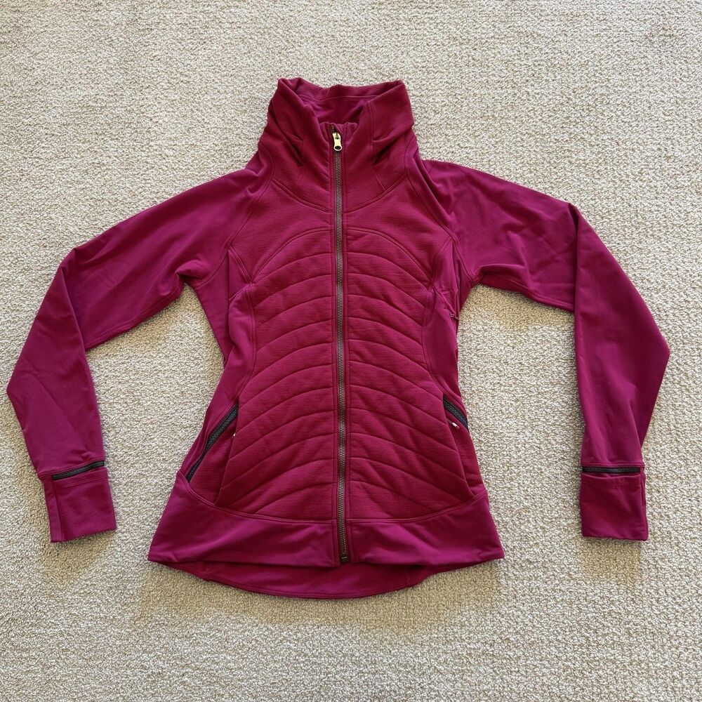 Lululemon Jacket Womens 6 Pink Quilted Full Zip Fleece Lined Thumbholes Running